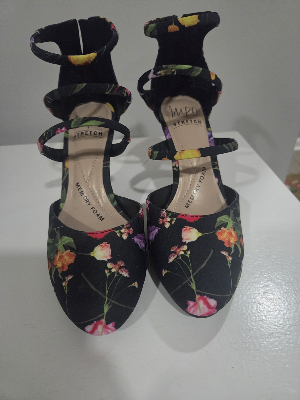Impo Black Floral Triple-Strap Dress Pumps